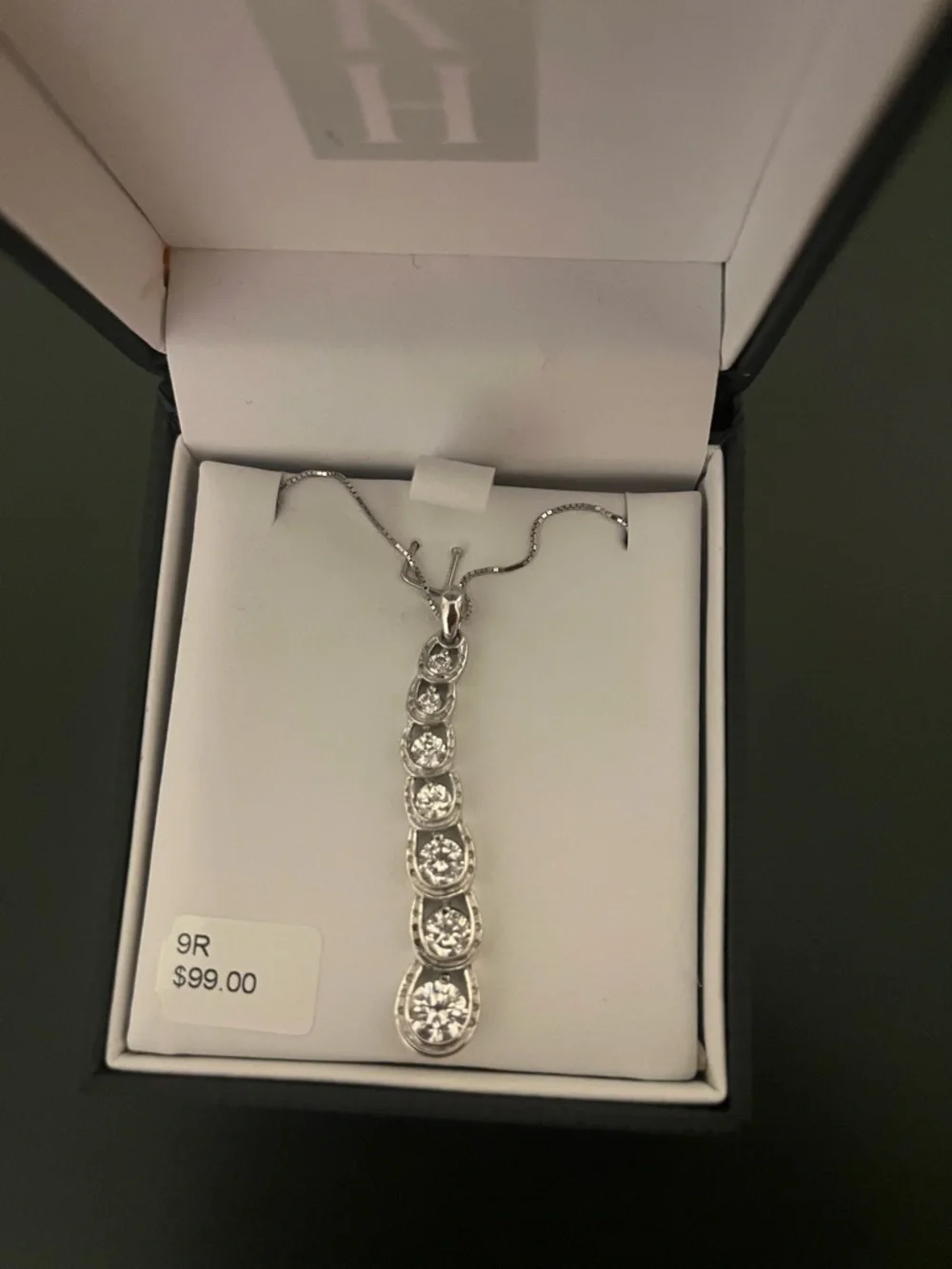 Sterling Silver Horseshoe Drop Pendant Necklace with Clear Cubic Zirconia Stones